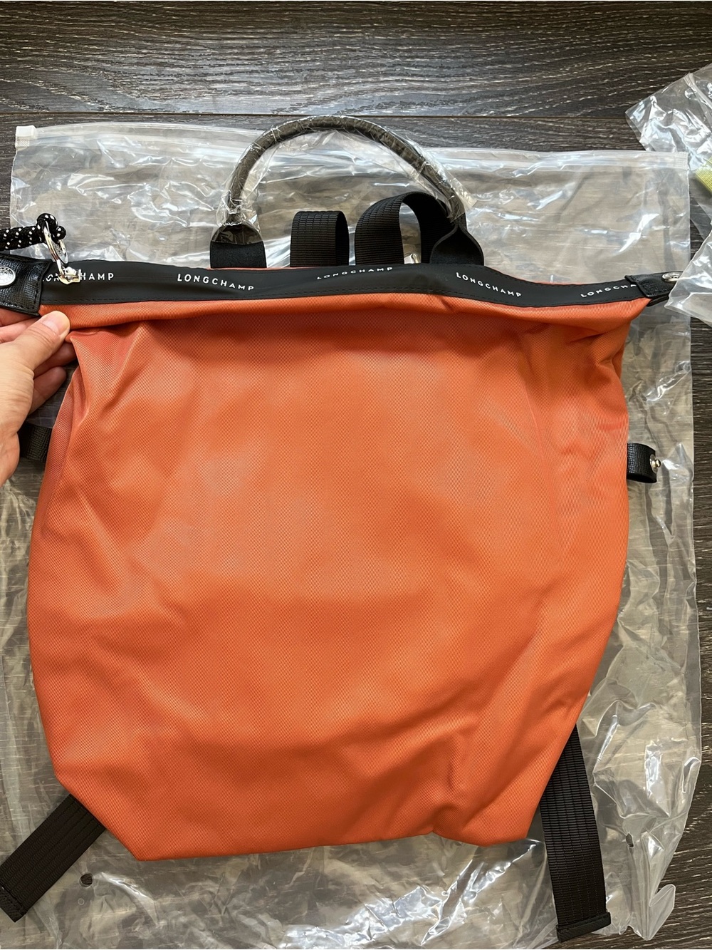 Longchamp Orange Nylon Roll-Top Backpack